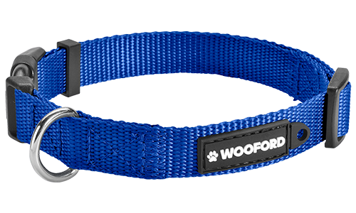 Coleira Para Cão de Nylon Resistente Essencial Coleira ajustável azul para cão, anel D de metal prateado para chapa identificação, nylon leve e durável.