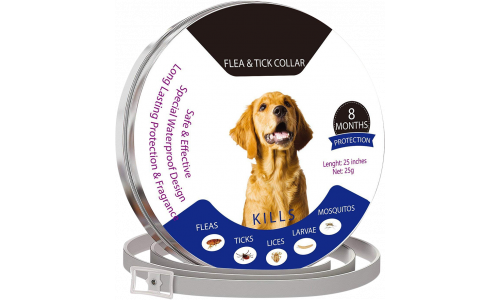 Coleira antipulgas e carraças natural para cães Coleira natural para pulgas e carrapatos para cães, 8 meses de proteção, resistente à água e design duradouro.