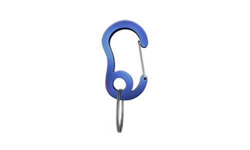 Mosquetão azul tipo carabina com pequeno anel dividido, durável, 13x22mm, para prender chapas ou acessórios à coleira.