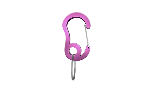 Mosquetão rosa tipo carabina com pequeno anel dividido, durável, 13x22mm, para prender chapas ou acessórios à coleira.