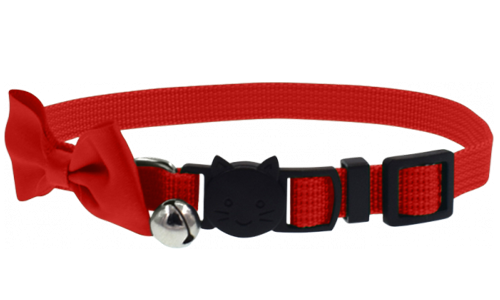 Coleira para gato com laço elegante Coleira vermelha para gato com laço estiloso e fecho de segurança, ajustável e leve, com sino para charme e segurança.