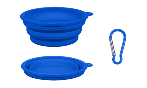 Tigela para Cão Dobrável Tigela dobrável azul para cão, capacidade de 350ml, compacta e fácil de transportar, dobrável para fácil limpeza.