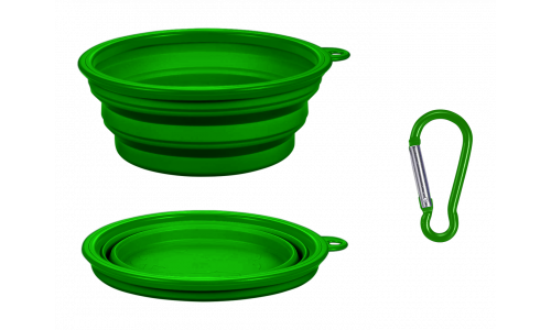 Tigela dobrável verde para cão, capacidade de 350ml, compacta e fácil de transportar, dobrável para fácil limpeza.