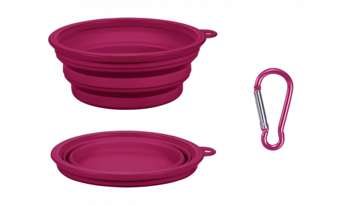 Tigela dobrável rosa para cão, capacidade de 350ml, compacta e fácil de transportar, dobrável para fácil limpeza.