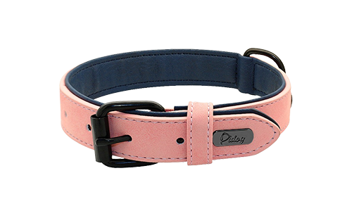 Coleira de veludo rosa claro de luxo para cão, 35-37 cm, com fivela metálica preta e D-ring, para coleira.