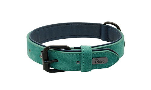 Coleira de veludo verde de luxo para cão, 35-37 cm, com fivela metálica preta e D-ring, para visual estiloso.
