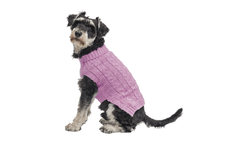 Suéter de algodão rosa para cães com padrão trançado, proteção extra, mantém os cães aquecidos no clima frio.