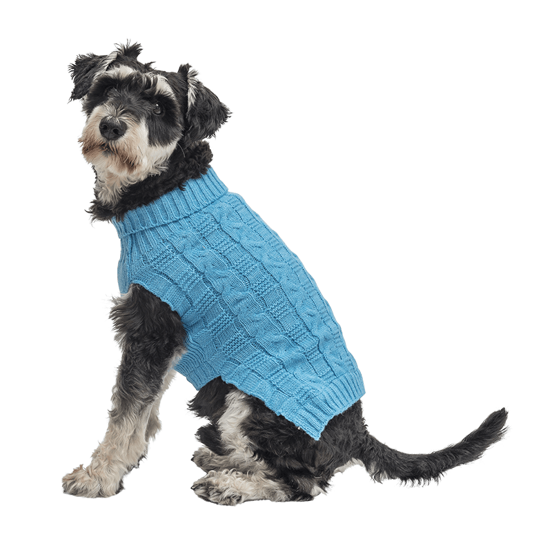 Camisola Quente de Algodão para Cães Suéter de algodão azul para cães com padrão trançado, proteção extra, mantém os cães aquecidos no clima frio.