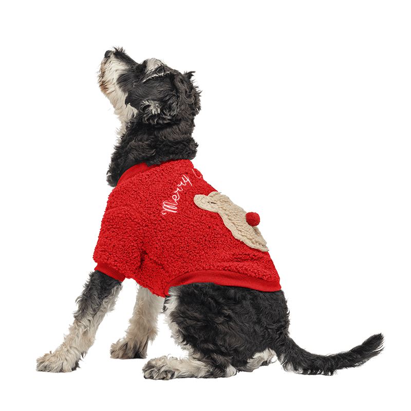 Casaco de Natal com Botões para Cães Casaco de Natal vermelho para cão com botões e design de ursinho fofo nas costas, lavável, para inverno e outono.