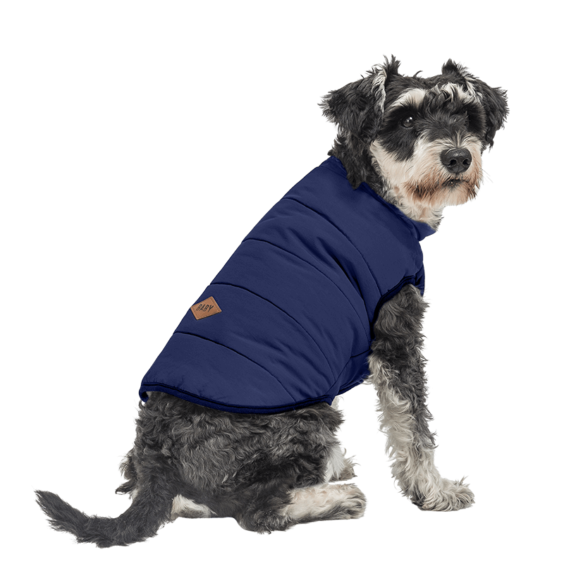Colete de Inverno para Cães à Prova de Vento Colete de inverno azul-marinho à prova de vento para cão, ajuste confortável, para calor e proteção no clima frio.