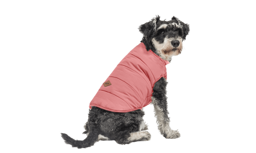 Colete de inverno rosa à prova de vento para cão, ajuste confortável, para calor e proteção no clima frio.