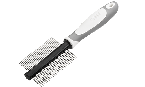 Pente para cães de dupla face Pente duplo para cão com cabo ergonômico, com dentes finos e largos de metal para desembaraçar e cuidar do pelo.