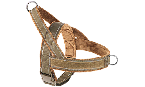 Peitoral para cães cem puxões e refletivo Arnês refletivo marrom para cão com acolchoado suave, design anti-puxão e alças ajustáveis para visibilidade aprimorada.