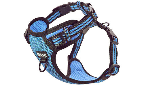 Peitoral respirável de nylon para cães Arnês de nylon respirável azul para cão, com fivela ajustável e alças, ajuste perfeito com fivelas de liberação rápida.