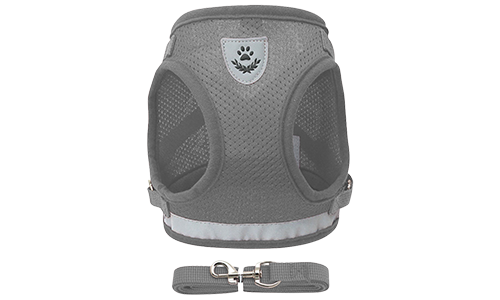 Colete de arnês refletivo prateado para cão com guia, para peito de 34 cm, material refletivo para maior visibilidade.