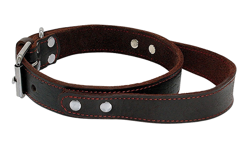 Coleira tática para cães de couro genuíno Coleira de couro genuíno marrom para cão com alça de pega rápida, durável e resistente, com fivela metálica ajustável.