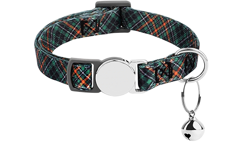 Coleira para gato xadrez com fivela metálica, ajustável e leve para conforto, com pequeno sino.