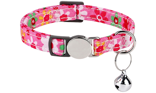 Coleira de fuga para gatos com fivela metálica Coleira para gato com padrão floral vermelho, com fivela metálica, ajustável e leve para conforto, com sino prateado.