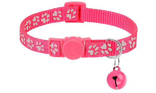 Coleira para gato com padrão de pata rosa, ajustável e leve para conforto, fivela de segurança com sino combinando.