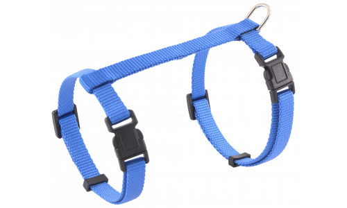 Arnês para Gatos Coleira para gato azul com tiras ajustáveis e D-ring metálico para coleira, uso seguro e confortável.