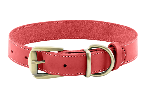 Coleira de couro genuíno vermelha de luxo para cão, durável e forte, material de couro genuíno de alta qualidade, com fivela.