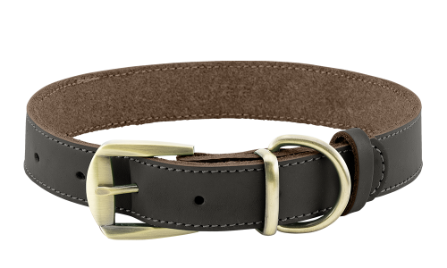 Coleira de couro genuíno marrom de luxo para cão com fivela dourada ajustável, durável e forte, D-ring para coleira.
