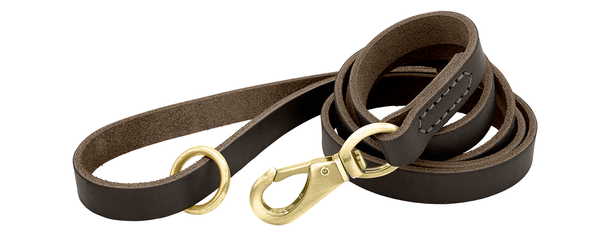 Trela para cão em couro genuíno de luxo Coleira de couro genuíno marrom para cão, 150 cm, confortável, com fecho dourado e anel para durabilidade.