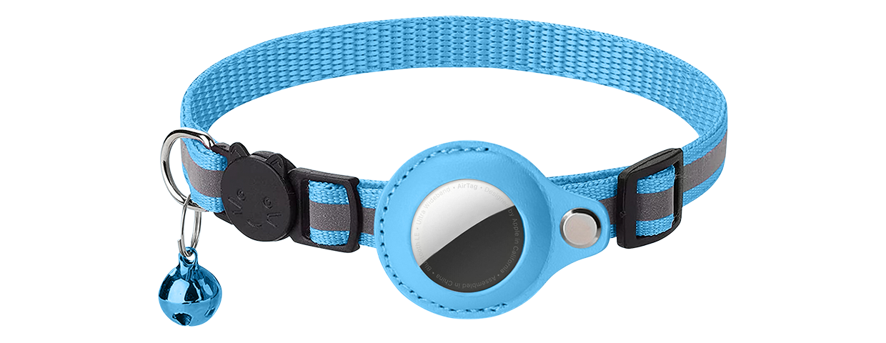 Coleira refletora de fuga para gatos com suporte para AirTag Coleira para gato refletiva azul com suporte para AirTag, ajustável e leve para conforto, com sino azul.
