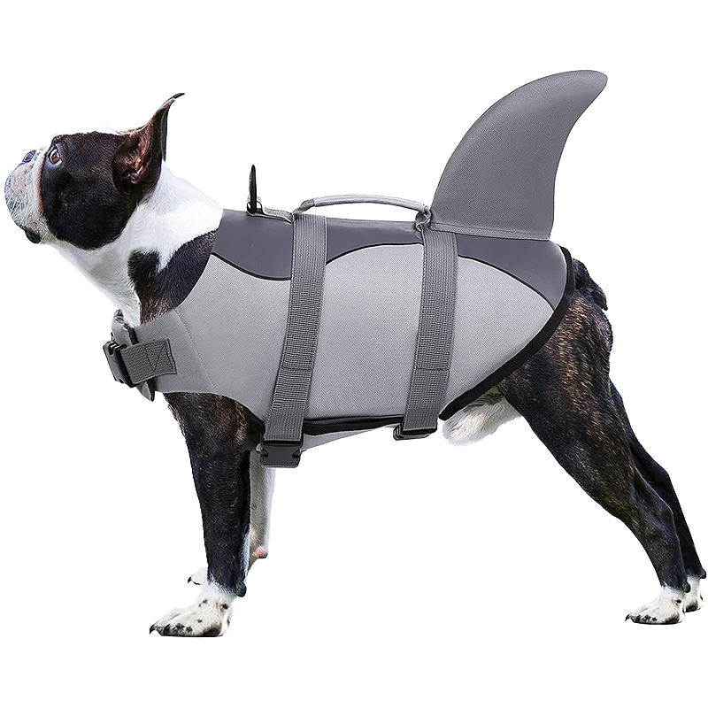 Colete Salva-Vidas para Cães com Estilo - Tubarão Colete salva-vidas para cães com tema de tubarão, tiras seguras, para segurança e flutuação, para diferentes tipos de cães.