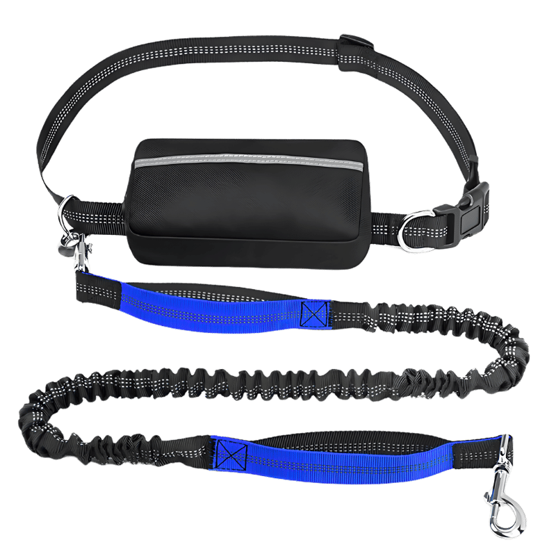 Trela para Cães Mãos Livres com Cinto Ajustável e Bolsa Coleira de corrida para cães azul, com cinto ajustável e bolsa de armazenamento, de 27 a 48 polegadas, para segurança.
