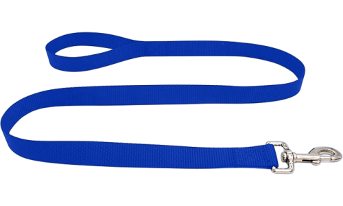 Coleira de cão de nylon azul, 120cm, fácil de limpar, material durável e seguro com fecho prateado.