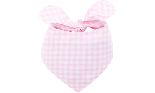 Bandana para cão xadrez rosa e branca com nó, fácil de lavar, feita de 100% algodão leve e confortável.
