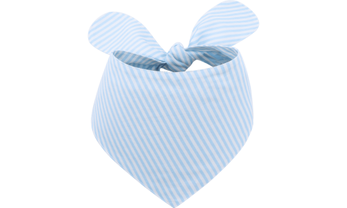 Bandana para cão listrada azul e branca com nó, fácil de lavar, feita de 100% algodão leve e confortável.