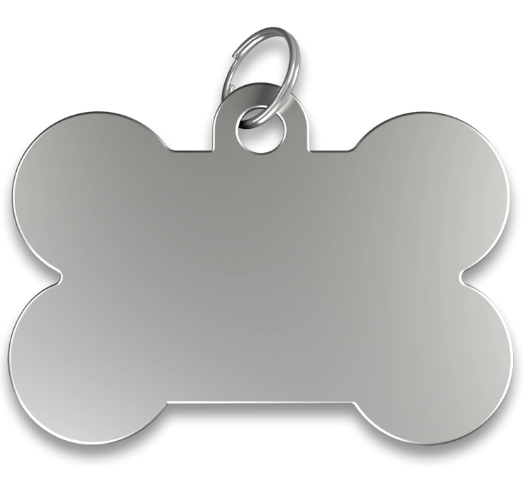 Medalha Para Cão Com Osso Gravado Chapa identificação cão osso prateado, acabamento suave, com anel prateado, personalizável com nome gravado.