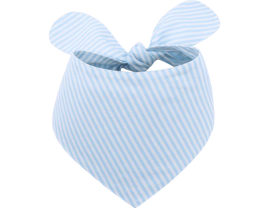 Bandana para Cães Personalizada e Moderna com Nome Bordado Bandana personalizada para cão listrada azul e branca com nó, personalizável com nome bordado.