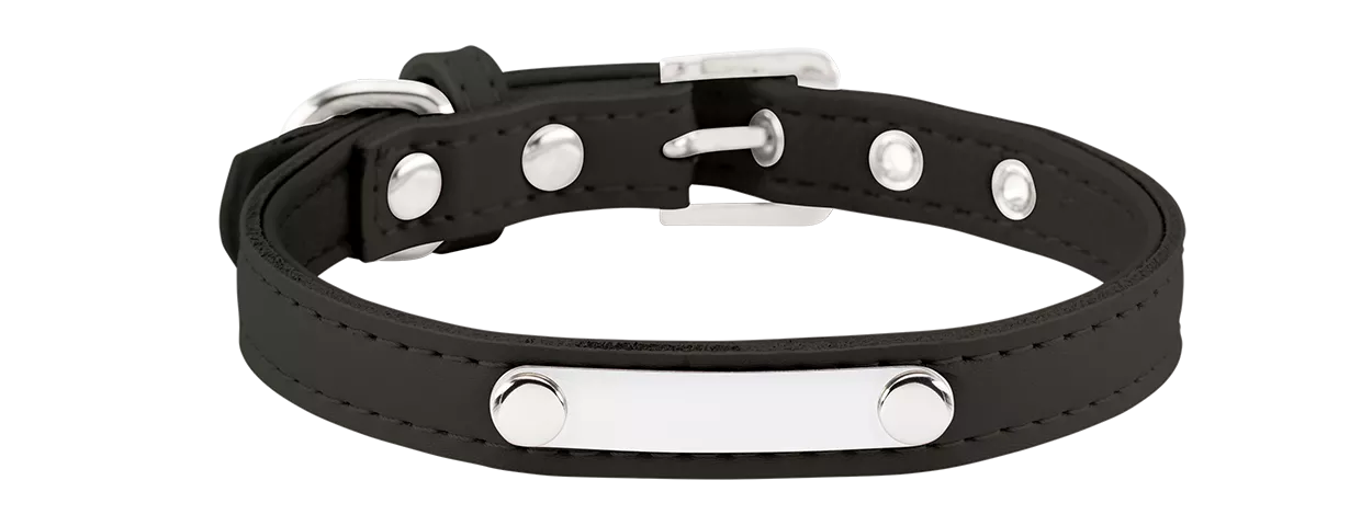 Coleira Para Cão Clássica Gravada Coleira preta clássica para cão com placa de ID para gravação do nome, 27-34 cm de comprimento e 1,5 cm de largura.