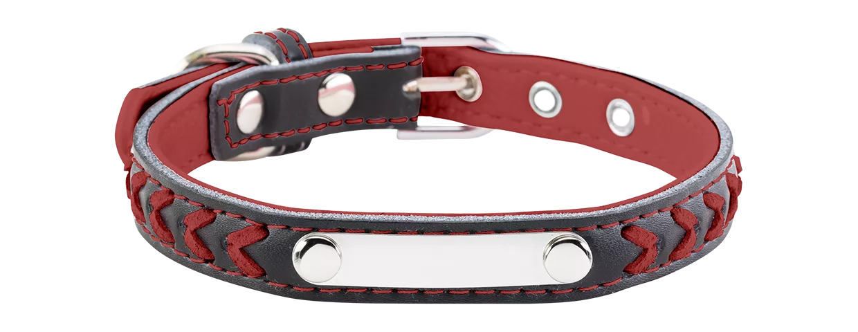 Coleira para Cão Gravada Entrançada Coleira trançada vermelha para cão com placa de ID para gravação do nome, 27-34 cm de comprimento e 1,5 cm de largura.