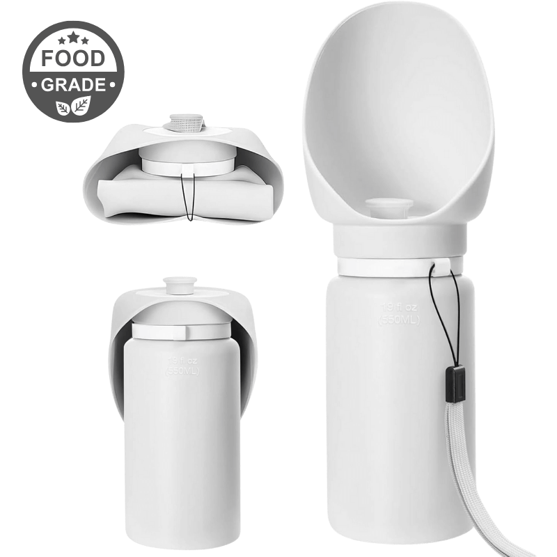 Garrafa de Água Dobrável para Cachorro 550 ml – Tigela de Viagem em Silicone Grau Alimentício