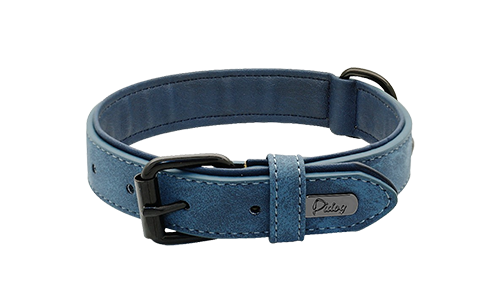 Coleira para Cão de Veludo de Luxo Coleira de veludo azul de luxo para cão, 35-37 cm, com fivela metálica preta e D-ring, para visual estiloso.