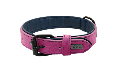 Coleira de veludo rosa de luxo para cão, 35-37 cm, com fivela metálica preta e D-ring, para visual estiloso.