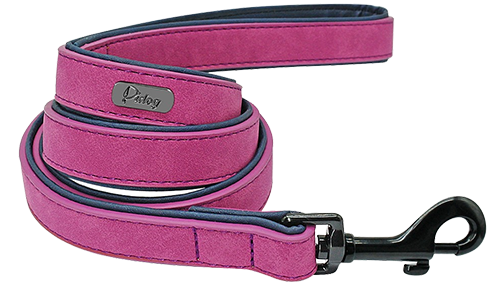 Coleira de veludo rosa para cão, 120 cm, fácil de segurar, com fecho metálico preto resistente, para caminhadas confortáveis.