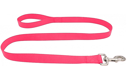 Coleira de cão de nylon rosa, 120cm, fácil de limpar, material durável e seguro com fecho prateado.