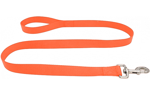 Coleira de cão de nylon laranja, 120cm, fácil de limpar, material durável e seguro com fecho prateado.