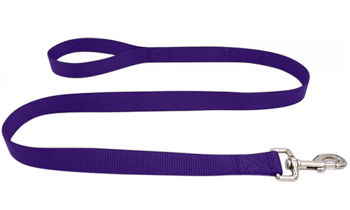 Coleira de cão de nylon roxa, 120cm, fácil de limpar, material durável e seguro com fecho prateado.