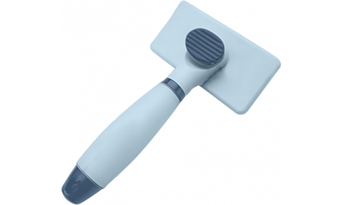 Escova desembaraçante azul para cães e gatos com cabo, botão de limpeza para remoção fácil de pelos, adequado para cães.